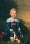 unknow artist Portrait of a young boy with toy gun and dog France oil painting artist